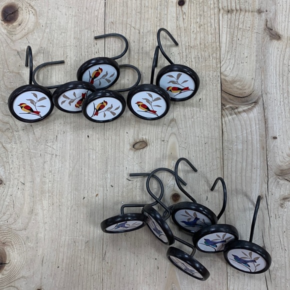 Bird Shower Curtain Hooks / Hangers- Decorative- Brown Metal Set of 12-Bluebird - Picture 3 of 11